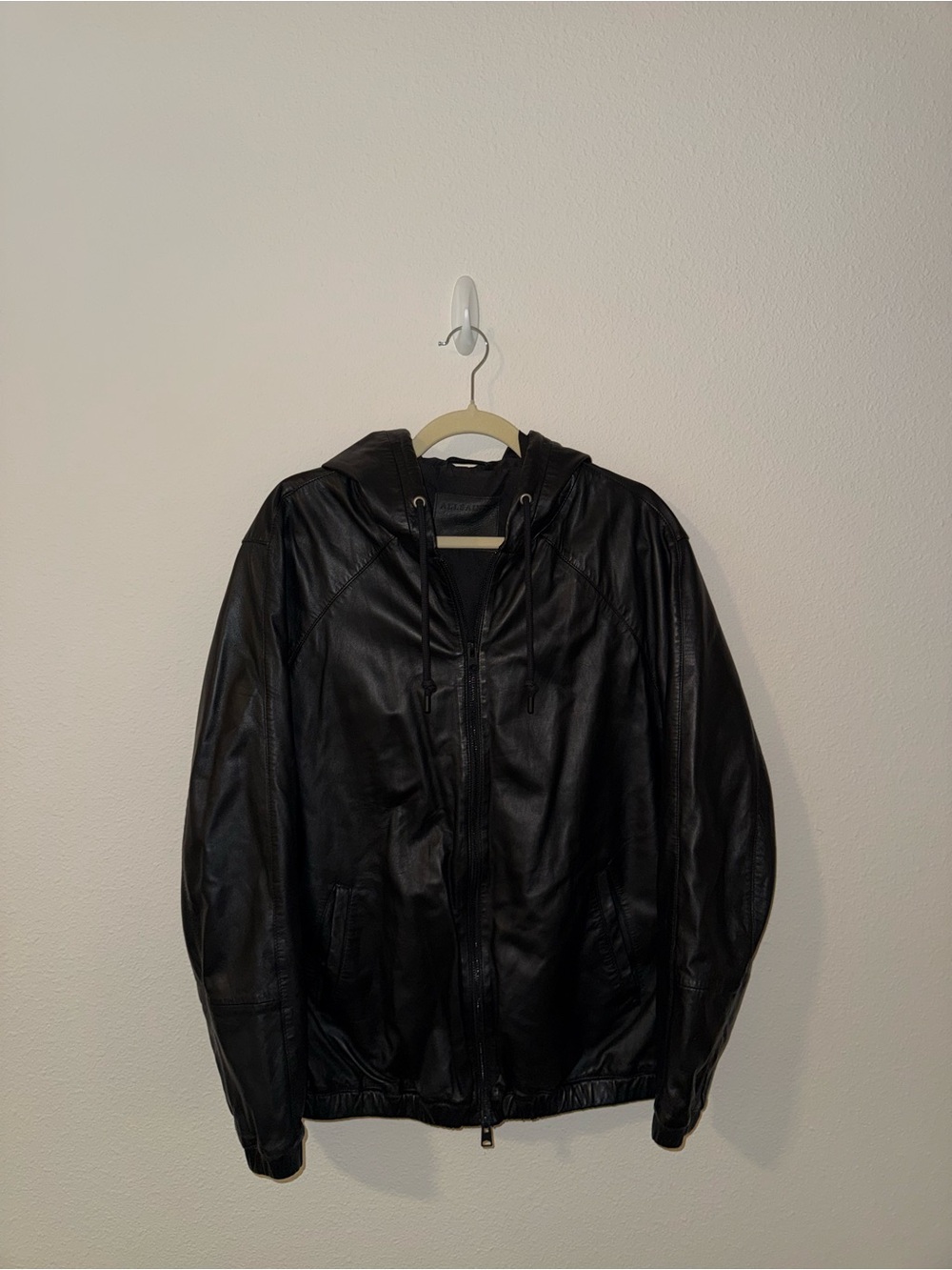 Allsaints Men's Black Hooded Leather Bomber Jacket
